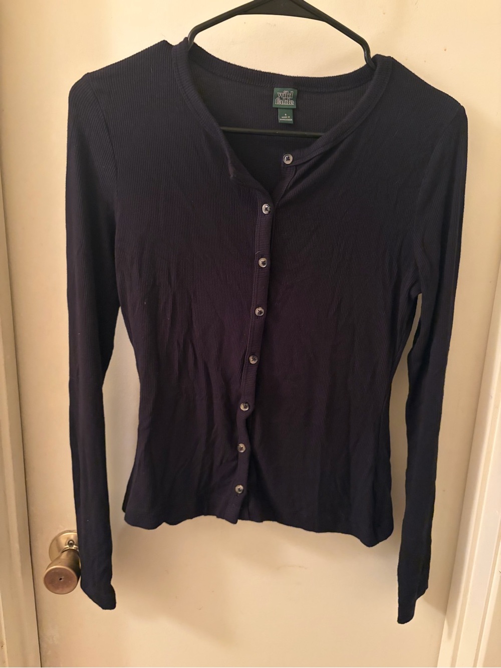 Wild Fable Black Ribbed Button-Down Long Sleeve Shirt